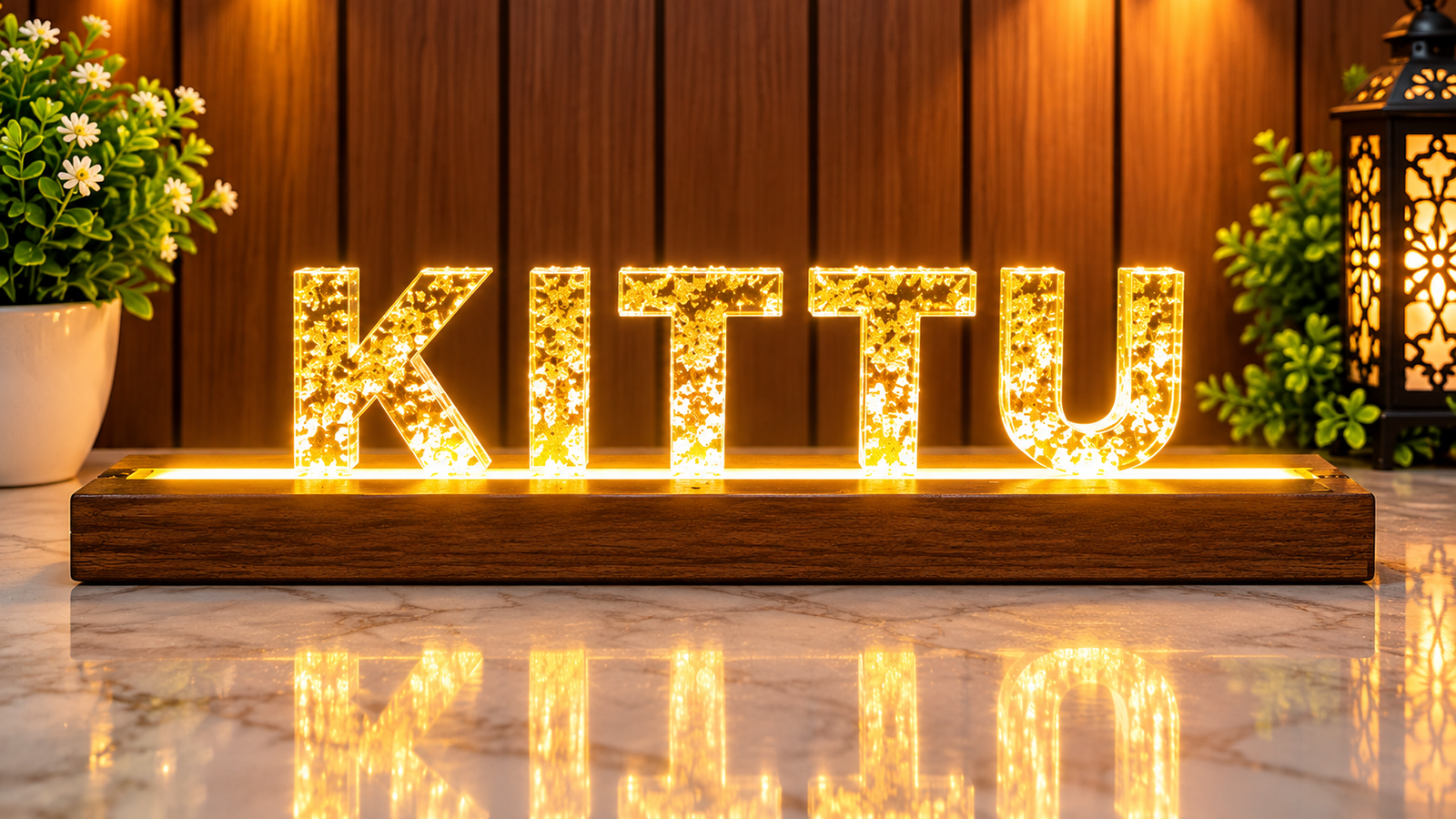 Customized LED Name Lamp | Wooden Base Decorative Night Lamp